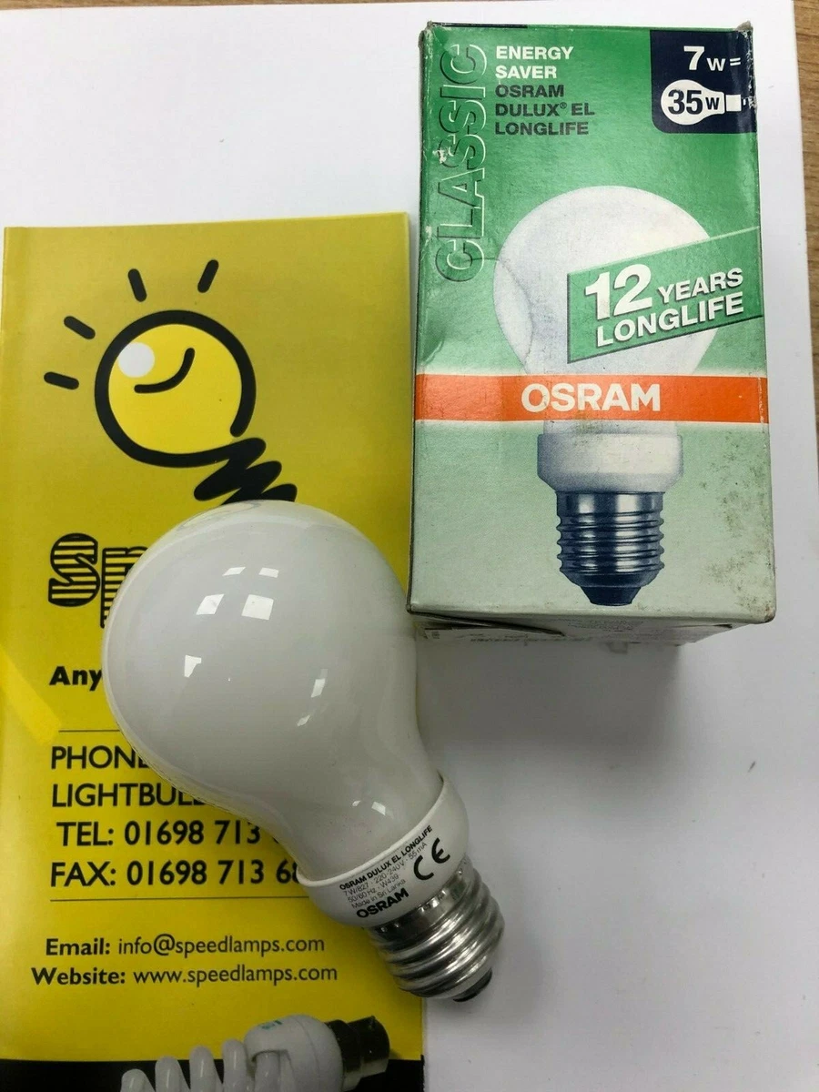 GLS COMPACT FLUORESCENT 7W 35W ES E27 OSRAM ENERGY SAVER LIGHTBULB