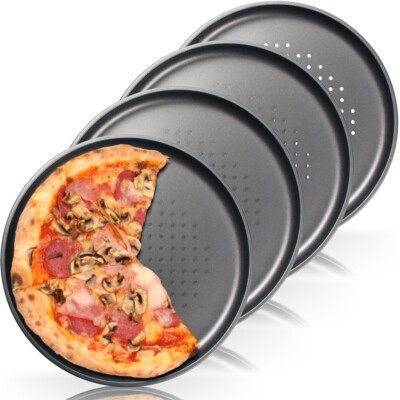 CHUIFAI 4er Set Pizzableche Rund - Antihaft Backbleche Für Ofen Bis 260°C