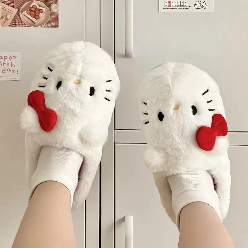 Hello Kitty Plush Character Heads Women's Slippers Brown, Hello Kitty Plush Red, Large