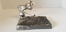 VINTAGE  (1960s) GOLFER IN SAND TRAP  PEWTER ASH TRAY golf gift idea paperweight