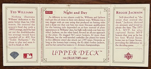 Upper Deck Night and Day 1993 #HOB 3 Ted Williams Reggie Jackson en muy buen estado/excelente - Imagen 2 de 2