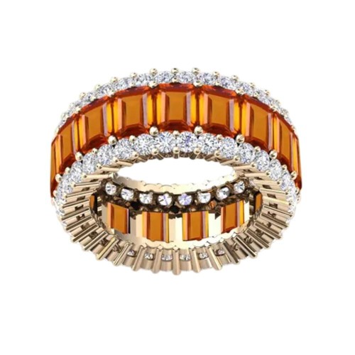 Orange Sapphire Eternity Engagement Band Ring For Women 13.00Ct Emerald Cut6x4MM - Picture 2 of 6