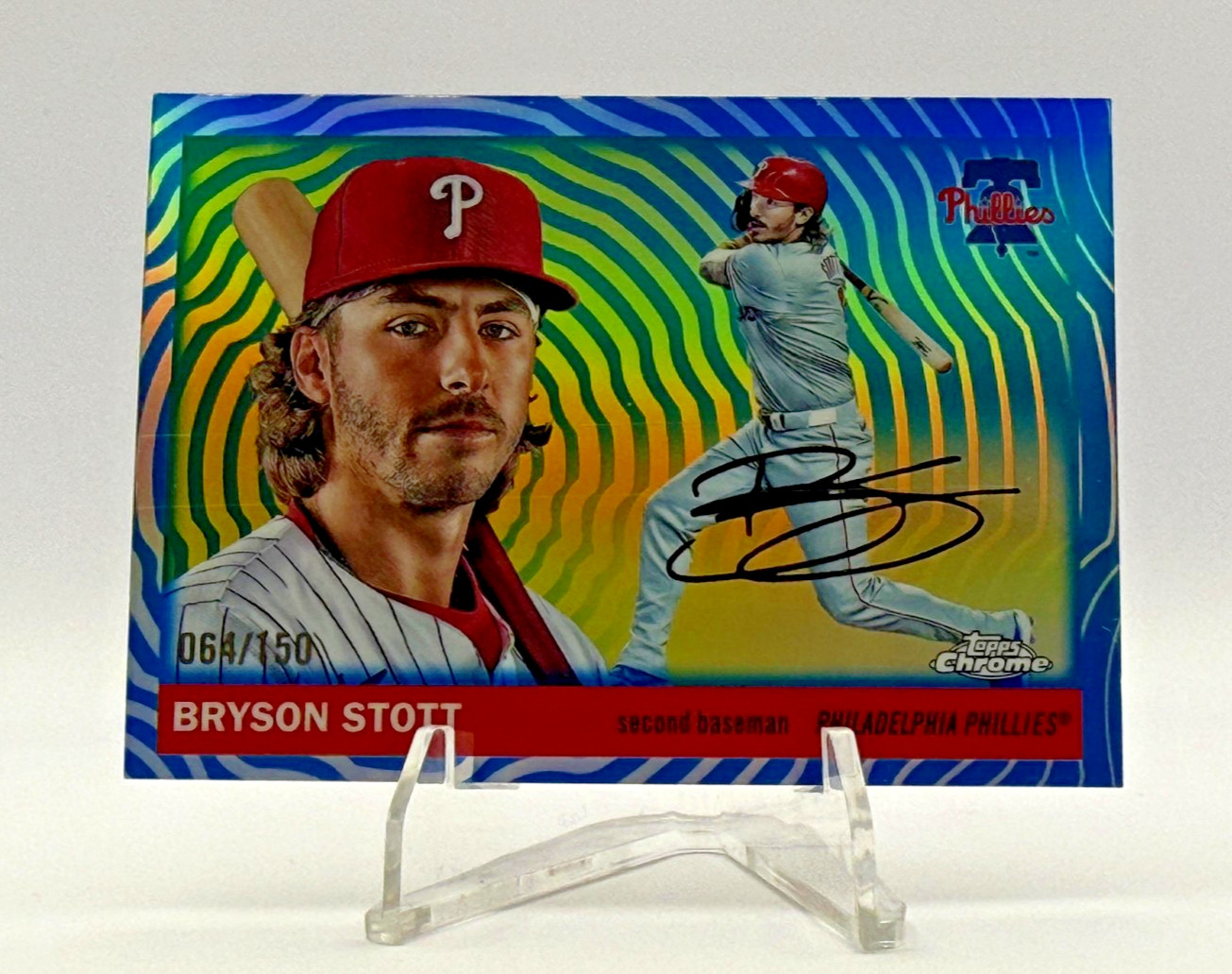 2025 Topps Chrome Platinum #145 Bryson Stott Blue Vibrations Refractors #/150