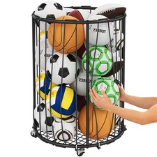 Garage Ball Storage: Round Sports Equipment Organizer with Wheels, Sports Bal...