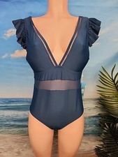 NWT Cupshe Womens One Piece Swimsuit Size Medium Sapphire Ruffled
