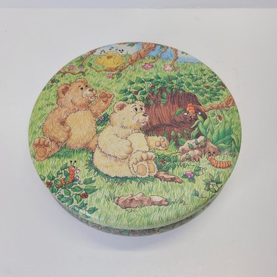 VTG Cave Bears Collectible Trinket Box Tin w/Lid Illustrated Inside & Out GUC
