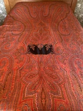 Antique Kashmir Paisley Textile Piano Shawl Table Cover Jacquard 117"x53" 19th C