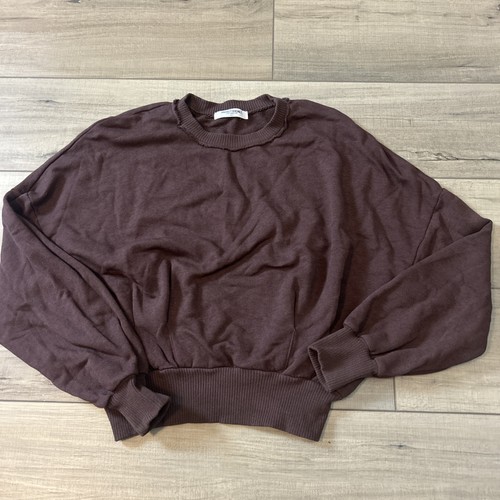 Project Social T Urban Outfitter Sweatshirt Chocolate Brown Cropped Pleated S