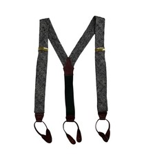 Vintage Polo Ralph Lauren Green Wool Elastic Suspenders Maroon Leather Loops