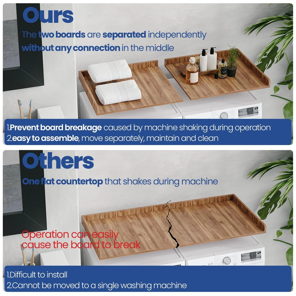 洗衣机烘干机台面,27.5 英寸 x 54 英寸木质上衣,适用于洗衣房整理... — 第 2/4 张图片