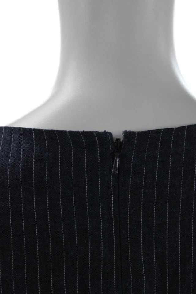 Vestido recto Banana Republic para mujer azul oscuro a rayas mezcla de lino midi talla 8 Foto 4 de 4