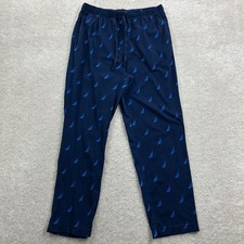 Nautica Pajama Pants Mens Size Medium Blue Logo All Over Print Pull On Pockets