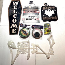 New 6-Pc Halloween Decorations Lot Hanging Wall Signs, Props