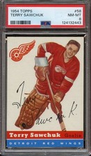 1954-55 Topps #58 Terry Sawchuk PSA 8 Red Wings HOF *INVAJ3433