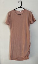 Woman’s Qearal Body Con Salmon Dress Size Medium Knit Fabric Stretchy Side Cinch