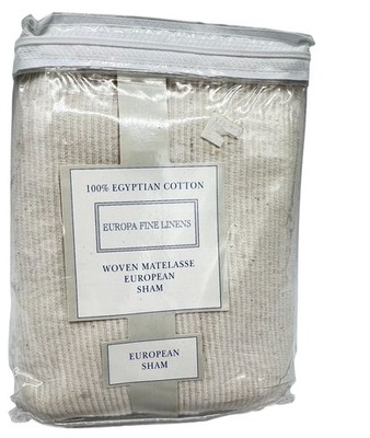 NEW Europa Fine Lines Natural Ribbed Woven Matelasse European Sham Beige Cotton