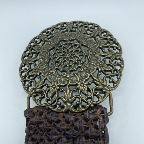 Brown Genuine Leather Macramé Beaded Belt Women's Size XL 2.25" Wide End-End 42" - Picture 4 of 11