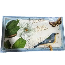 Notion Fused Painting Decor Stand-Plate Blue Bird Butterfly Magnolia oblong tray