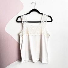 Vintage White Lace Trim Tank Top Coquette Balletcore Y2K Lingerie Bridal Medium