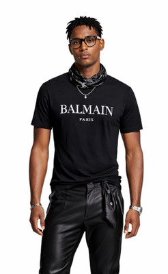 BALMAIN Paris Logo Straight Fit T-Shirt Cotton Shirt Paris Logo Tee Top New L