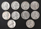Ten Washington Silver Quarters / Lot is All 1964 /  Lot 2532-43