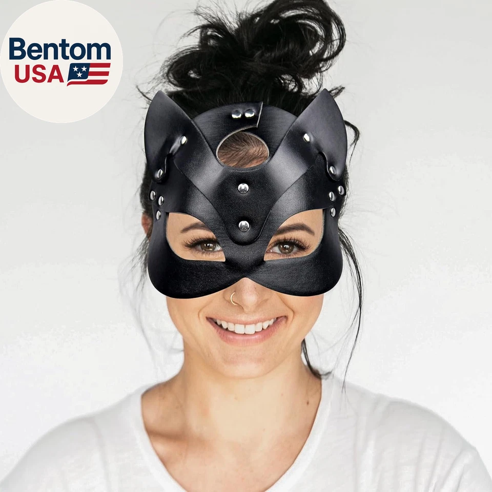Mujeres Gato Máscara Sexy Cuero Máscara de Ojos Media Cara Mascarada Máscara Juegos con disfraces Disfraz P Foto 3 de 4