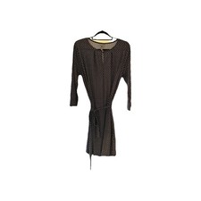 H&M WOMENS SIZE LARGE BLACK AND WHITE PATTERNED DRESS 3/4 WIDE SLEEVES & BELT 