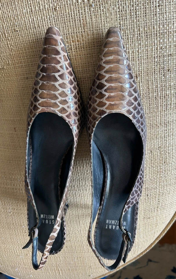 stuart weitzman heels 9N NWOB  brown faux snakeskin 3-1/4 inch heel pointed toe - Image 3 of 4