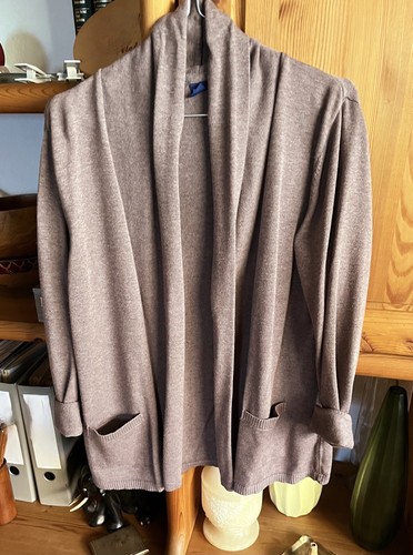 Strickjacke - Cardigan braunbeige ohne Knöpfe, Schalkragen, siehe Maße