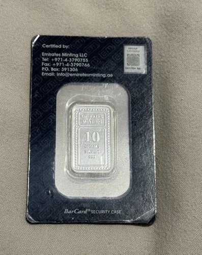 999 Solid Silver 10g Rare Emirates Minting Bullion Bar Silver Genuine New&Sealed
