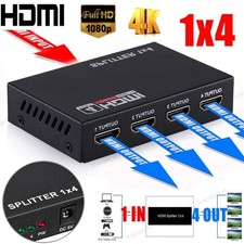 1080P Full HD HDMI Splitter Amplifier Repeater 4K Female Switch Box 1x4 Port US