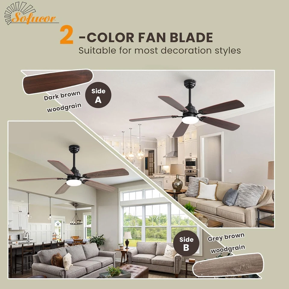 132Cm Ventilatore Da Soffitto Con Luce LED, Dimmerabile 3CCT, Telecomando, 6 Vel - Immagine 2 di 4