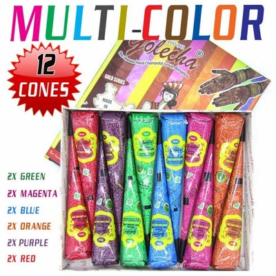 Golecha Multicolor Henna Mehandi Temporary Tattoo Body Art - 12 Cones