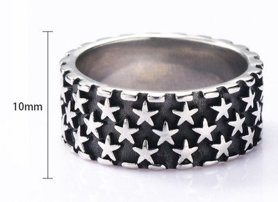 10MM Width Starry Lucky Amulet Ring Stainless Steel Men's Women's Wedding Band