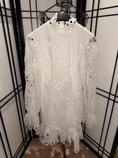 White High Neck Lace Long Sleeve Frill Bodycon Dress Size 6 NWT Free Shipping