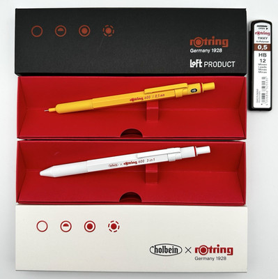Rotring 600 Holbein 3 in 1 Multi Pen Permanent White & Loft Yellow Mechal Pencil