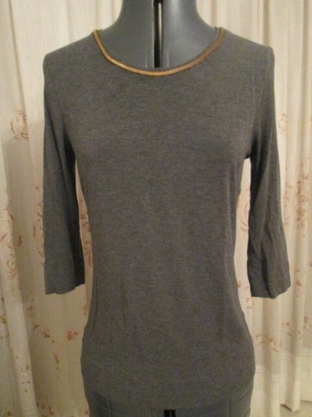 BASLER tee T tee shirt, charcoal, metallic chain neck, 3/4 slv, AU12/DE38, immac