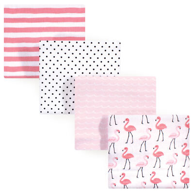 Hudson Baby Infant Girl Cotton Flannel Receiving Blankets, Flamingos, One Size