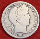 1908-D Barber Half Dollar 90% Silver Coin Circulated BH517