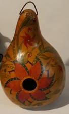 Handpainted Gourd Birdhouse Poinsettia Folk Art Vintage