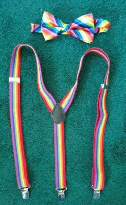 Unisex Rainbow Bow Tie and Suspenders