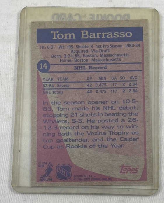 1984-85 Topps - #14 Tom Barrasso Rookie Card - NHL Trading Card - MINT CONDITION - Image 3 of 4