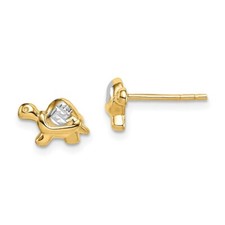 Madi K Kid's Earrings 14k Yellow Gold and White Rhodium Turtle Post Back