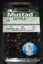 25 Mustad 39950NPBN-100 Ultra Point Size 10/0 Demon Circle Hooks 3X Black Nickel