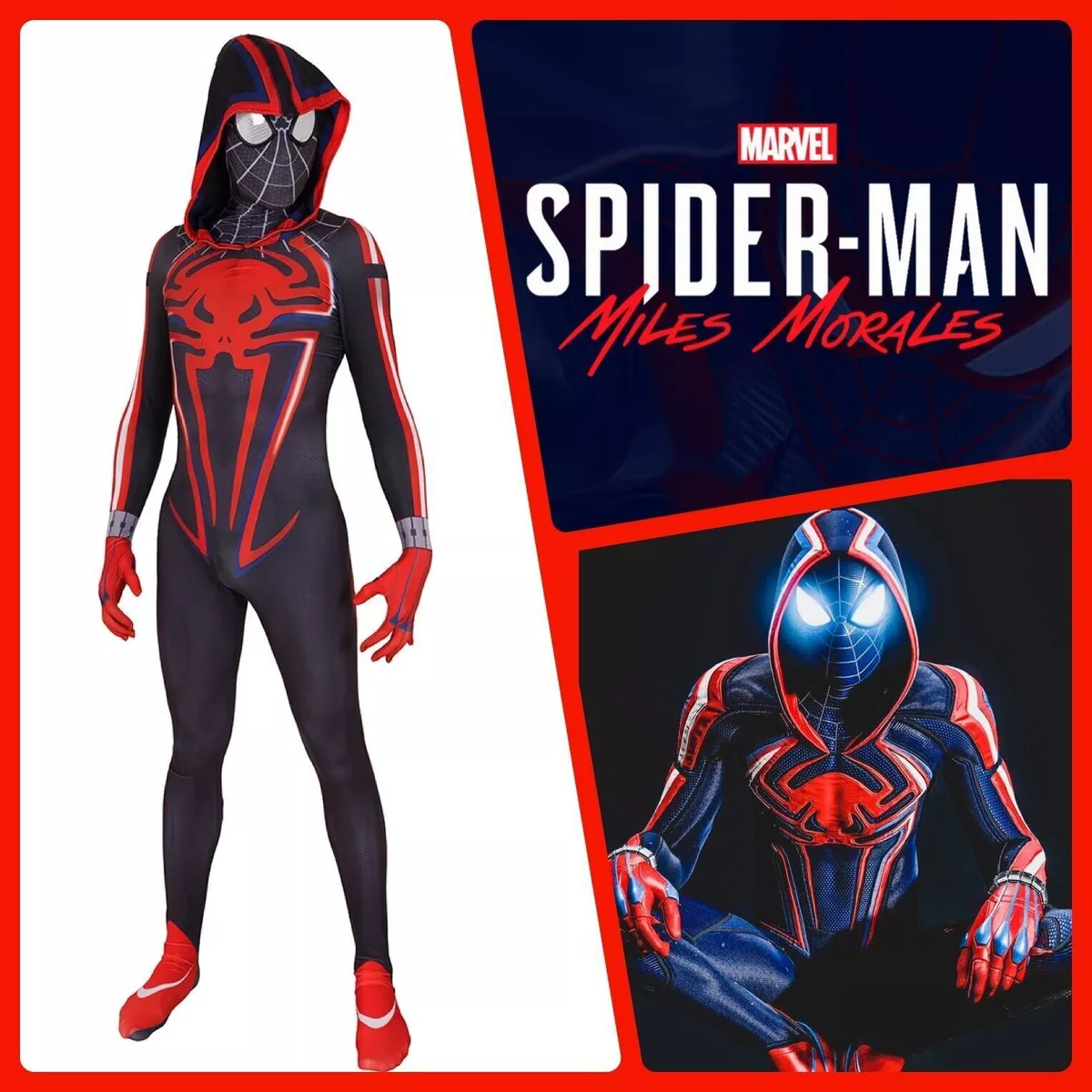 Fantasia Homem-Aranha Miles Morales Game Jogo PS4-PS5 Adulto Cosplay T