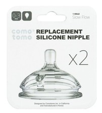 Comotomo Silicone Replacement Nipple, Slow Flow, 0-3 Months, 2 Count Pack of 2 