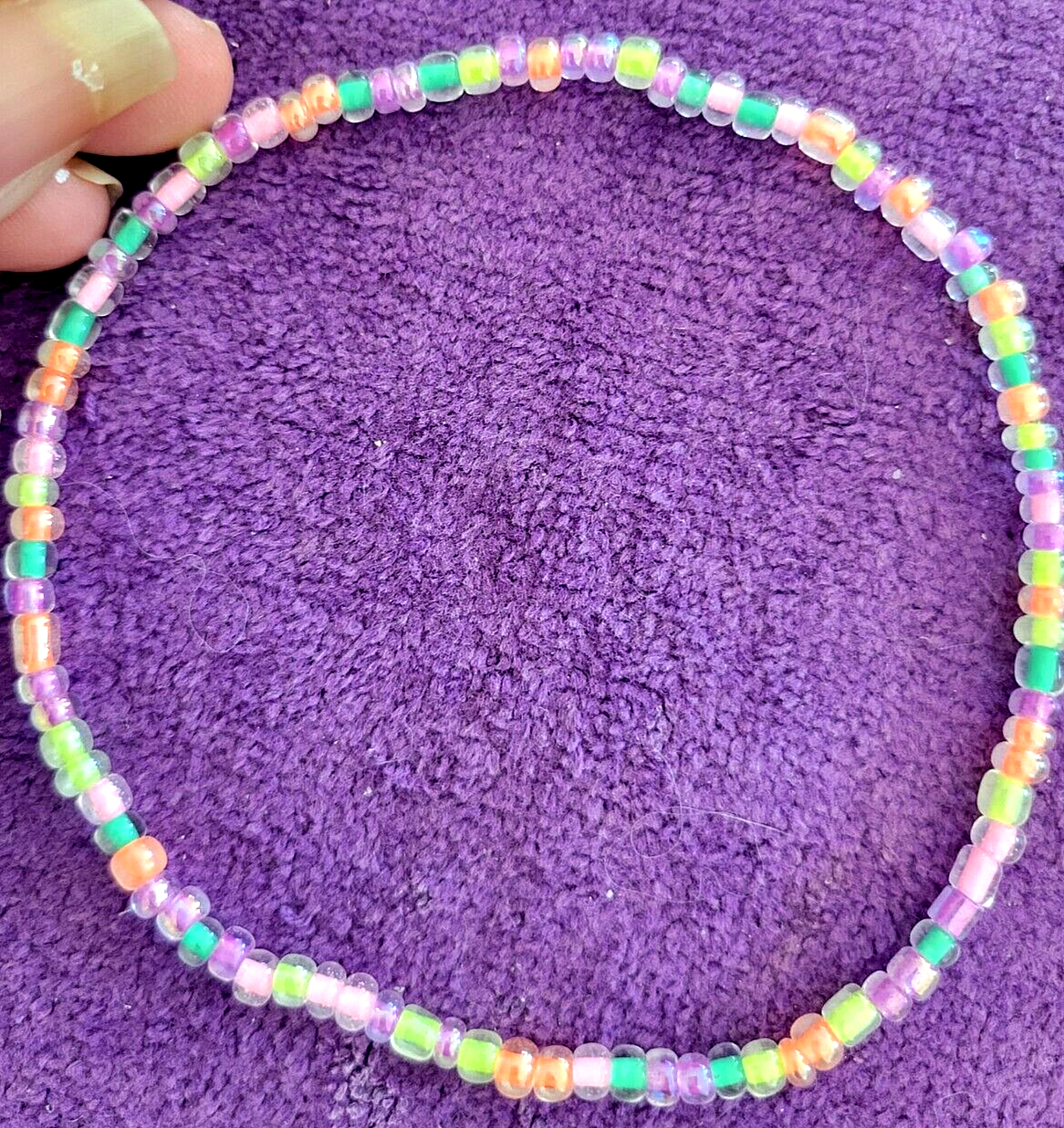 Neon Pastel Rainbow Glass Bead Anklet Fun Unique 12.5 Inch-image