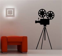 Online Design Movie Camera Tripod Wall Art Sticker Vinyl Lounge - Black Online Design Movie Camera Tripod Wall Art Sticker Vinyl Lounge - Black