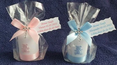 HANDGEFERTIGT Kerzen Danke Gastgeschenk Taufe, Baby Shower Tischdeko Rosa, Blau