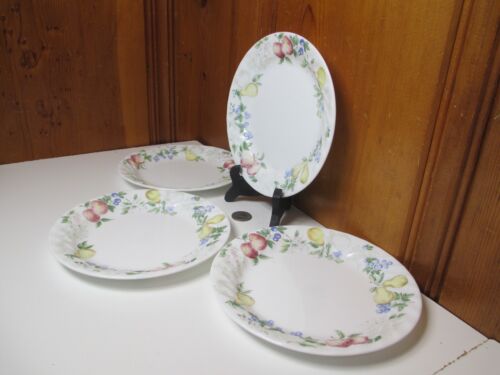 Set of 4 Corelle Chutney 7 1/8" White Salad Plates Swirl Rim Fruit Border - Picture 3 of 6